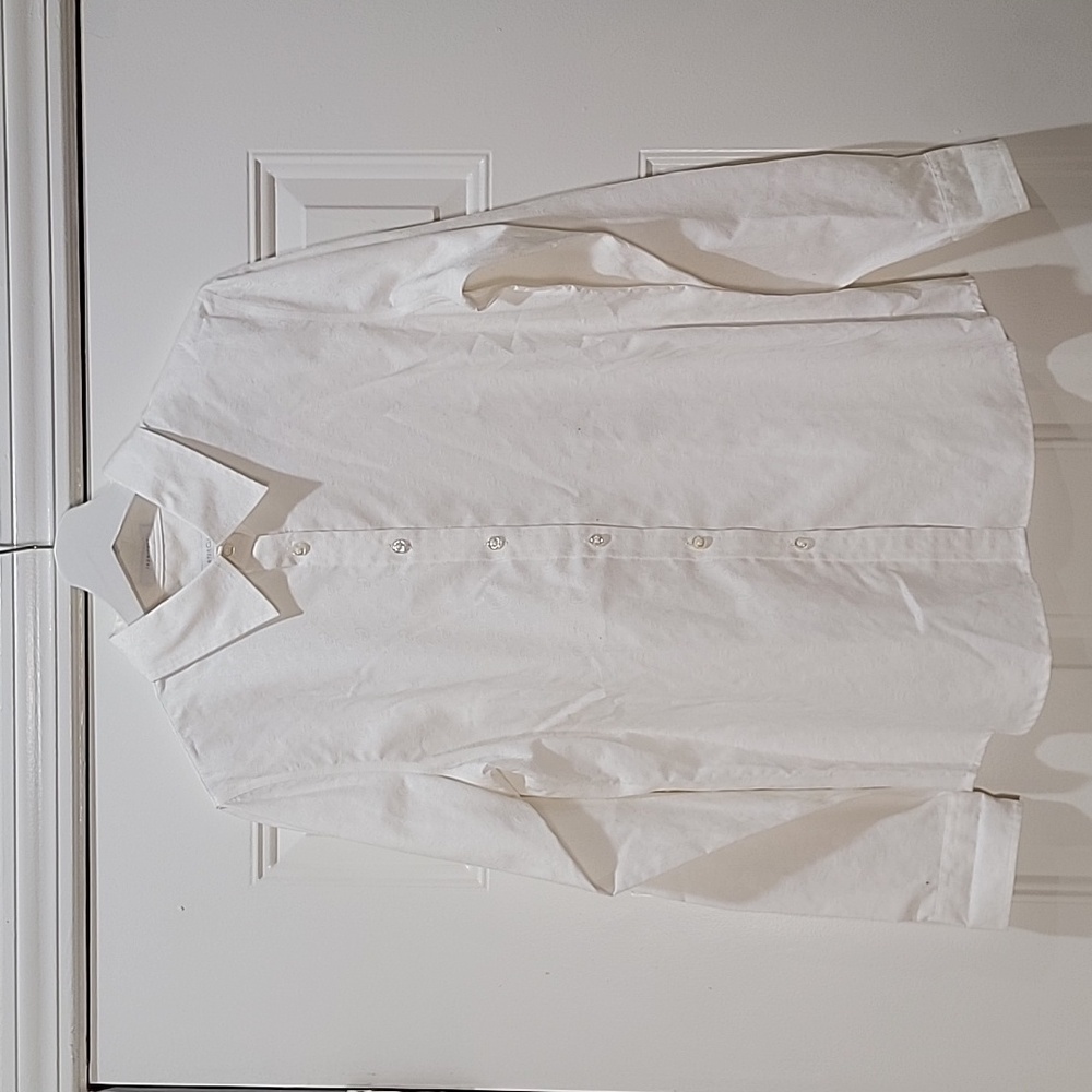 Charter Club Off-white Paisley Print Button Down Long Sleeve Shirt Size 10